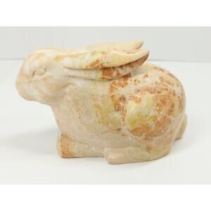 Detailed Hand-Carved Marble Rabbit Figurine 5" Beige figure Elegant Decor